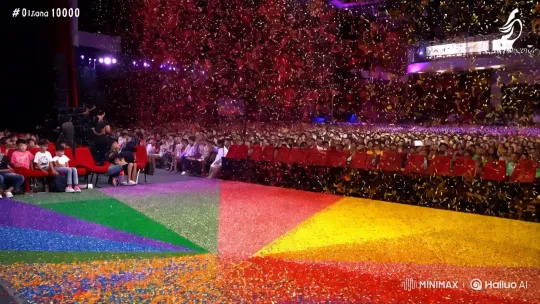 Celebratory Concert Timelapse with Diverse Audience and Confetti Rain – AI Generated Video | Hailuo AI
