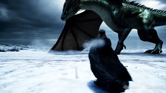 Warrior Faces Majestic Dragon on Snowy Battlefield – AI Generated Video | Hailuo AI