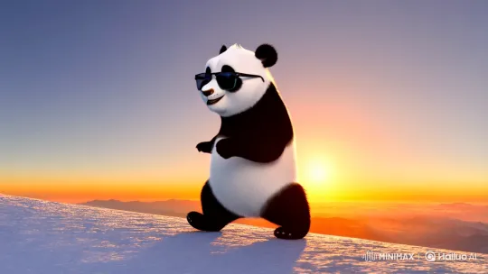 Fluffy Panda Dances on Snowy Peak at Sunrise – AI Generated Video | Hailuo AI