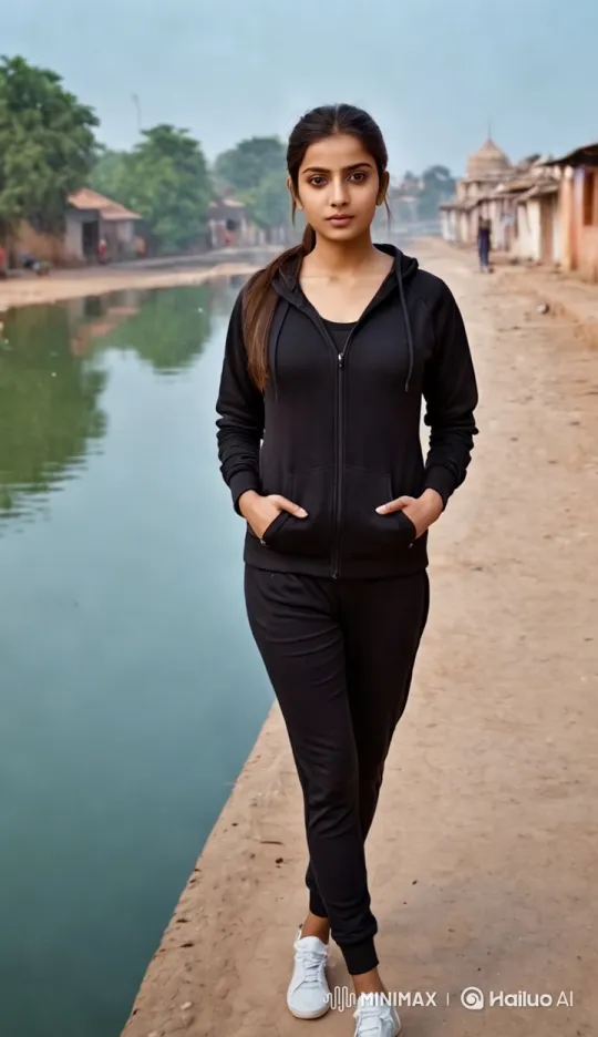 Girl Walks by Water, Captivating Tracking Shot – AI Generated Video | Hailuo AI