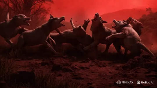 Wolves Battling Under Blood-Red Sky – AI Generated Video | Hailuo AI