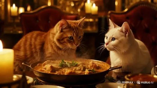 Cats Dine in Elegance by Candlelight – AI Generated Video | Hailuo AI