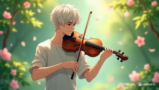 Young Violinist Plays Amidst Nature in Live2D Animation – AI Generated Video | Hailuo AI