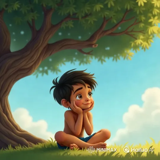 Contemplative Boy Beneath a Serene Tree Canopy – AI Generated Video | Hailuo AI