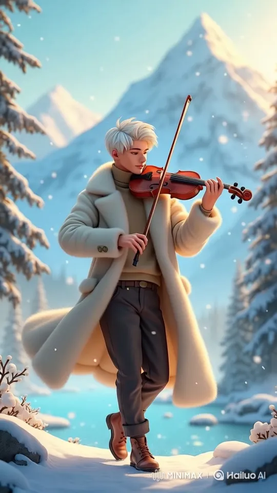Young Violinist in Enchanted Mountain Landscape – AI Generated Video | Hailuo AI