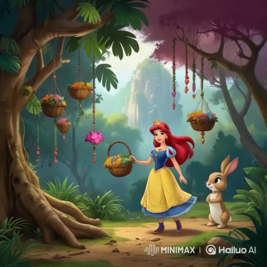 Enchanted Forest: Princess with Rabbit Amidst Floral Beauty – AI Generated Video | Hailuo AI