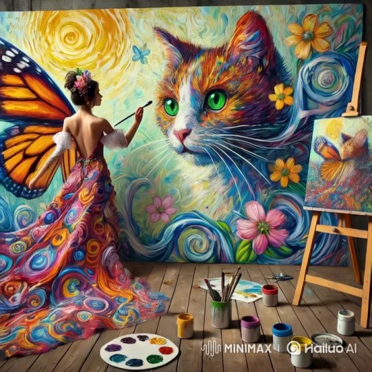 Fantasy Artist Paints Majestic Cat in Psychedelic Wonderland – AI Generated Video | Hailuo AI