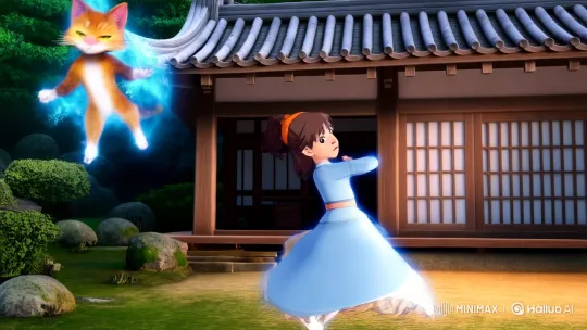 Japanese House Setting with Dancing Girl and Cat Spirit – AI Generated Video | Hailuo AI