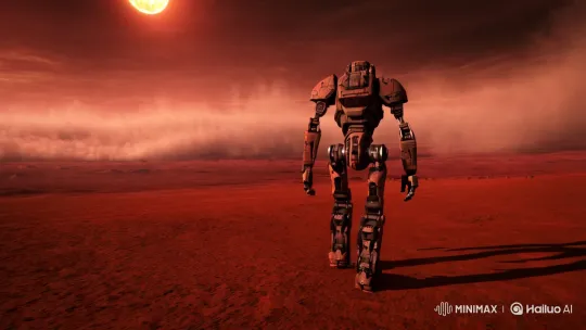 Cyborg Traverses Red Desert in Cinematic Journey – AI Generated Video | Hailuo AI