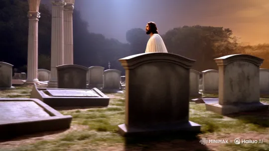Divine Resurrection: Majestic Miracle in the Ancient Graveyard – AI Generated Video | Hailuo AI