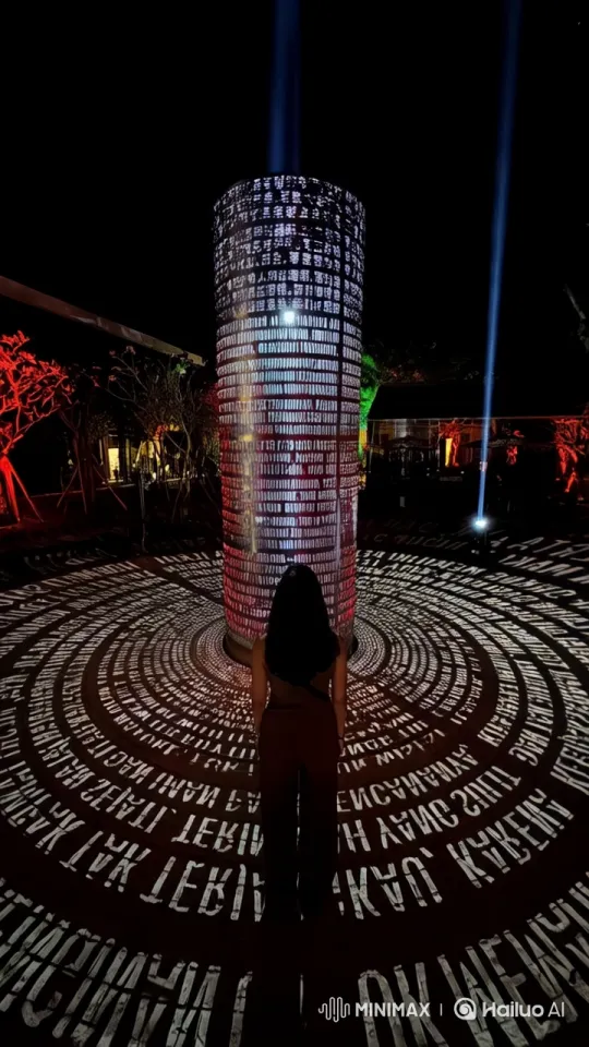 Mystical Pillar Projection in Futuristic Garden – AI Generated Video | Hailuo AI