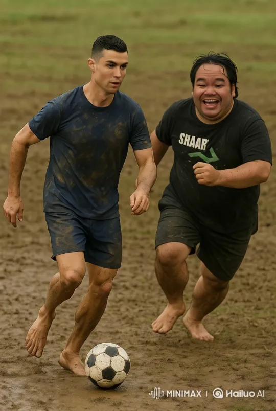 Cristiano Ronaldo's Intense Mud Football Chase – AI Generated Video | Hailuo AI