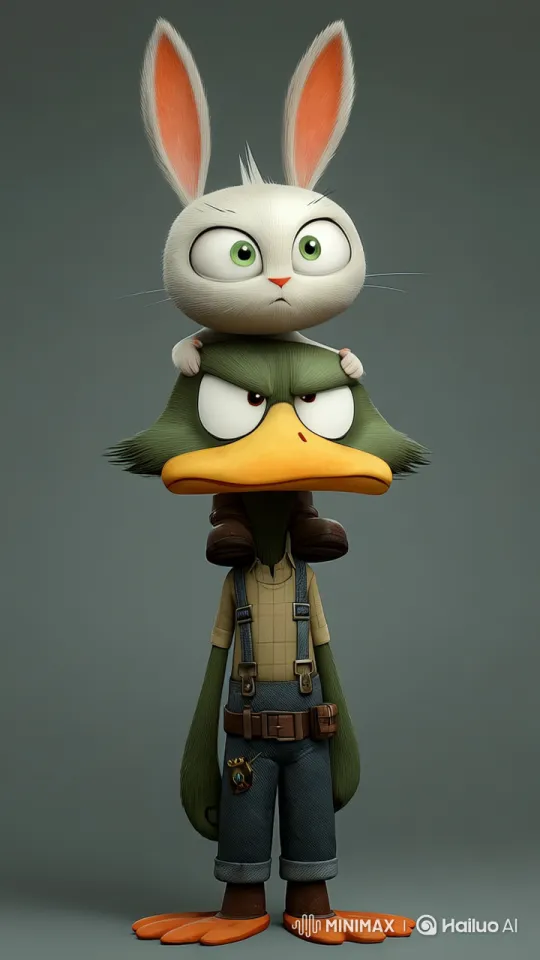Animated Duck with Rabbit Companion in Curious Scene – AI Generated Video | Hailuo AI