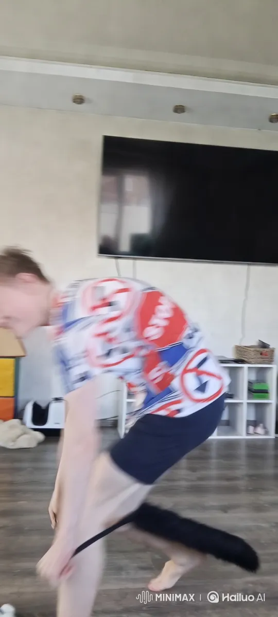 Young Man Transforms into Quadruped in Living Room – AI Generated Video | Hailuo AI