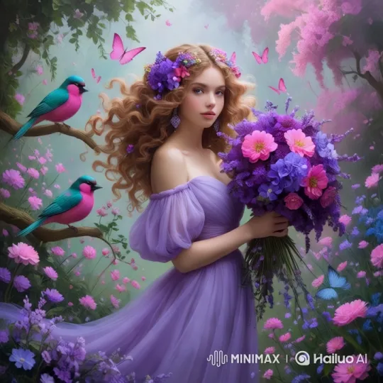 Whimsical Garden Fantasy with Floral-Adorned Young Woman – AI Generated Video | Hailuo AI