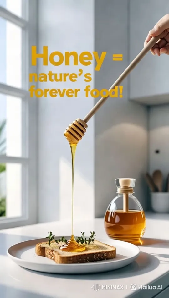 Golden Honey Drizzled on Toast in Modern Kitchen – AI Generated Video | Hailuo AI