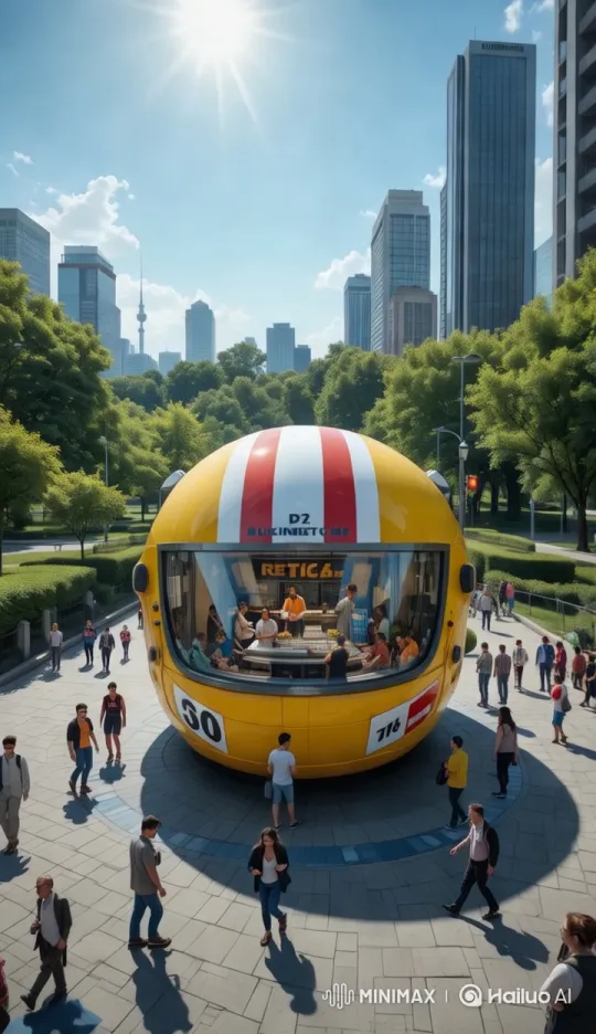Vibrant Sphere Stands Out in Bustling City Square – AI Generated Video | Hailuo AI