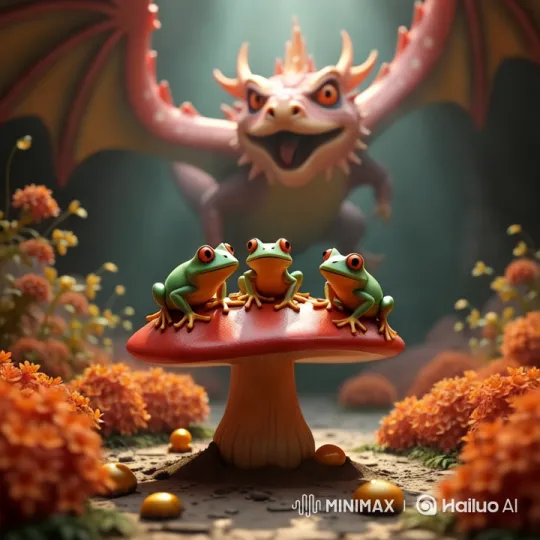 Mystical Forest: Frogs Flee as Dragon Approaches – AI Generated Video | Hailuo AI
