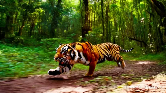 Tiger Gracefully Sprints Through Verdant Forest – AI Generated Video | Hailuo AI
