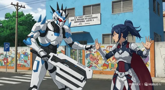Magical Warrior Battles Robotic Adversary on Urban Street – AI Generated Video | Hailuo AI