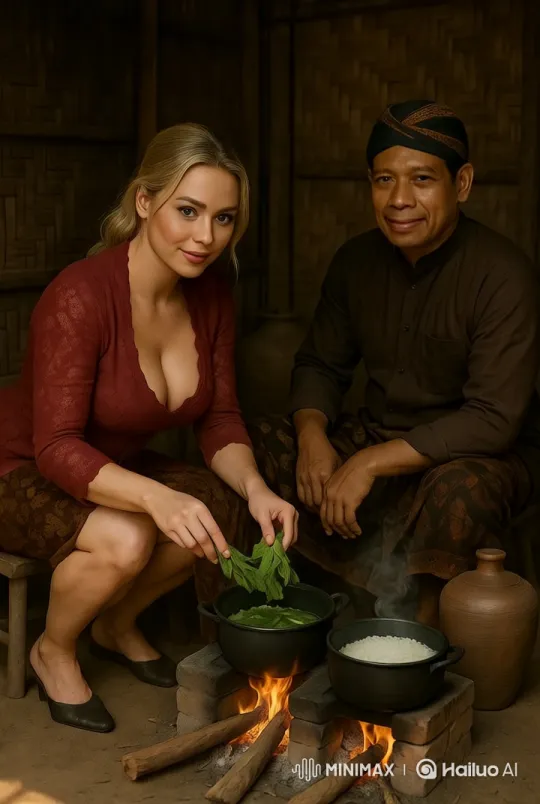 Rustic Kitchen Scene: Woman Cooks, Man Watches – AI Generated Video | Hailuo AI