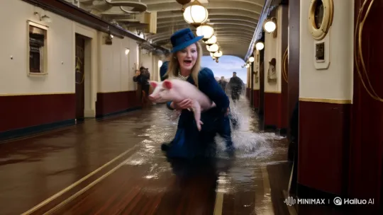 Molly Brown Heroically Rescues Pigs Amid Titanic Chaos – AI Generated Video | Hailuo AI