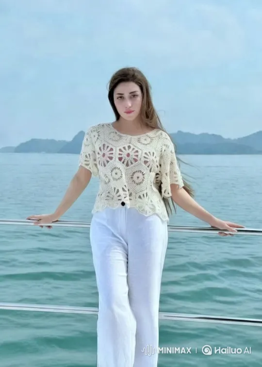 Elegant Woman on Boat Amidst Serene Island Waters – AI Generated Video | Hailuo AI