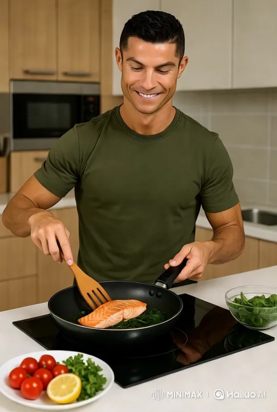 Cristiano Ronaldo Cooks Mediterranean Rice with Fish – AI Generated Video | Hailuo AI