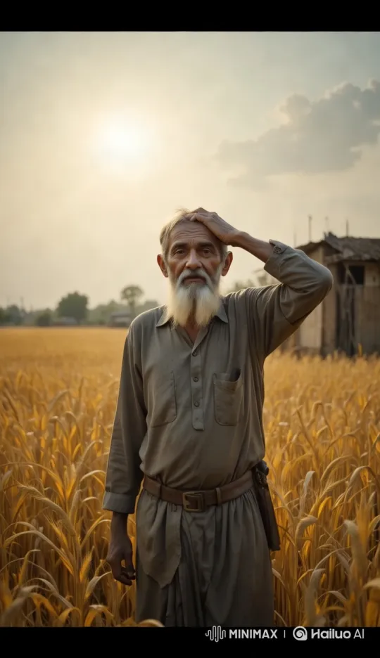 Hardworking Farmer Dreams Amidst Golden Wheat – AI Generated Video | Hailuo AI