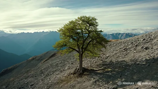 Solitary Tree Captures Mountain Majesty – AI Generated Video | Hailuo AI