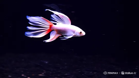 White Betta Fish Glides Gracefully in Minimalist Underwater Scene – AI Generated Video | Hailuo AI