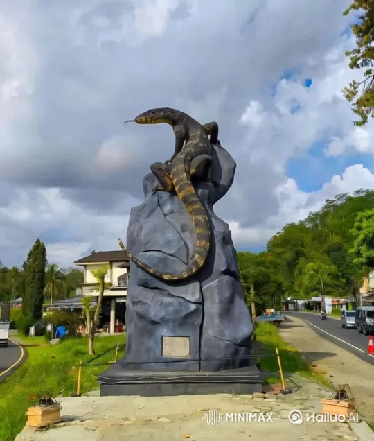 Monitor Lizard Statue Leaps to Life in Dramatic Landscape – AI Generated Video | Hailuo AI