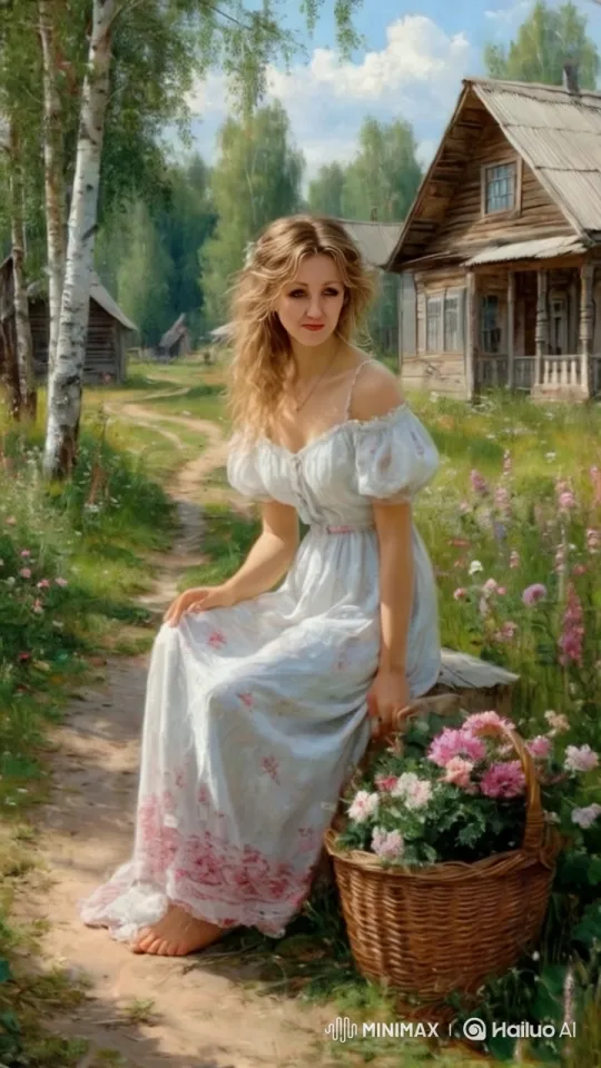 Rural Serenity: Young Woman in White Amidst Wildflowers – AI Generated Video | Hailuo AI