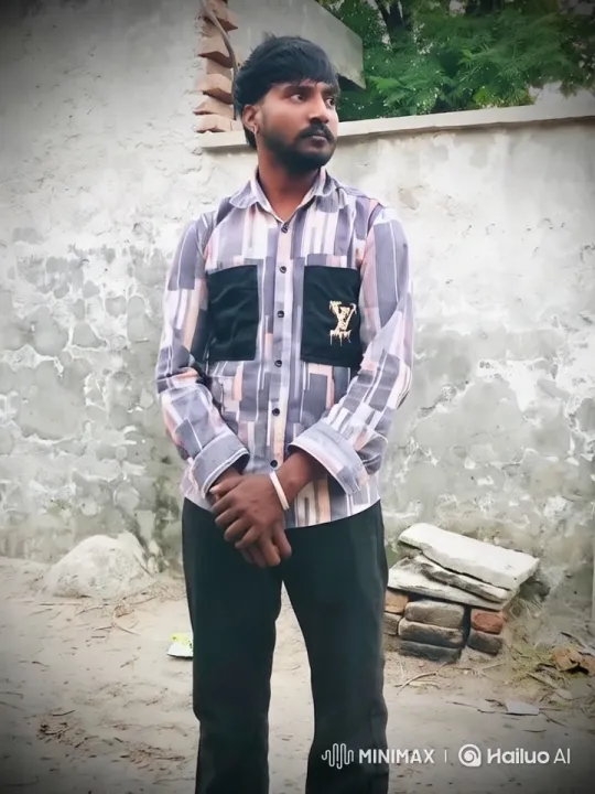 Man in Patterned Shirt Stands Before Weathered Wall – AI Generated Video | Hailuo AI