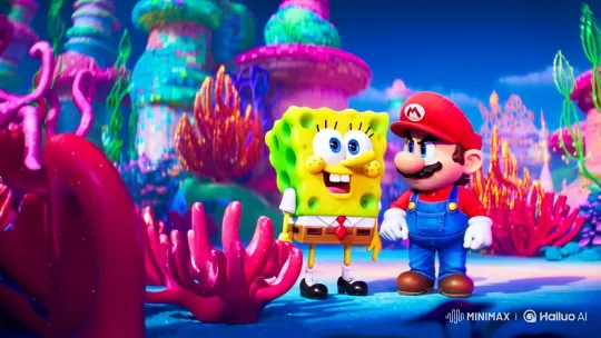 SpongeBob and Mario in a Surreal, Colorful Adventure – AI Generated Video | Hailuo AI