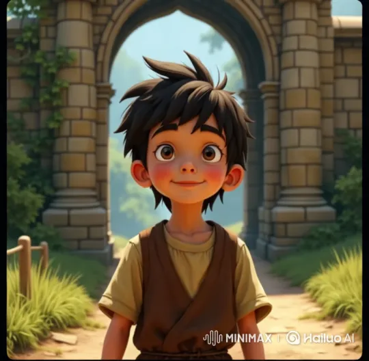 Boy in Tunic Stands Before Ancient Stone Archway – AI Generated Video | Hailuo AI