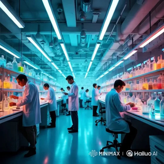 Cutting-edge Lab Workers Study Samples in Ultra-Detailed Setting – AI Generated Video | Hailuo AI