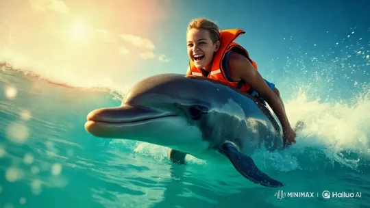 Dolphin Ride Adventure in Turquoise Waters – AI Generated Video | Hailuo AI