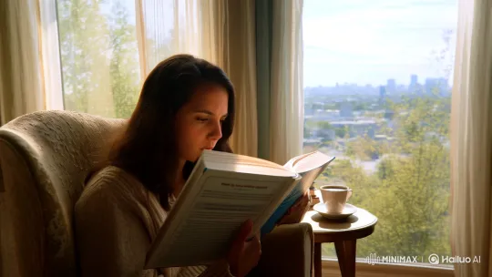 Focused Woman Immersed in Computer Science Book – AI Generated Video | Hailuo AI