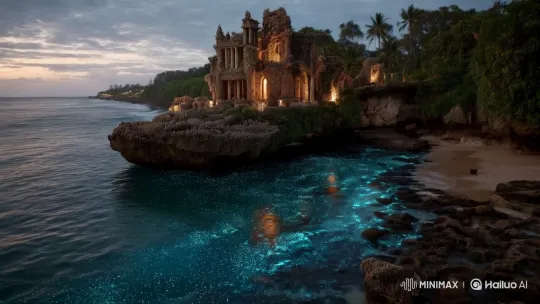 Bioluminescent Waves and Enchanted Coral Castle – AI Generated Video | Hailuo AI