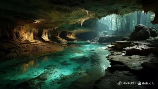 Mystical Crystal Cave with Glowing Nectar and Serene River – AI Generated Video | Hailuo AI