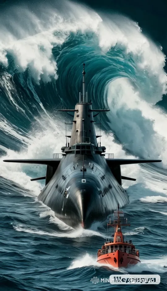 Submarine Navigates Turbulent Tsunami Waters – AI Generated Video | Hailuo AI
