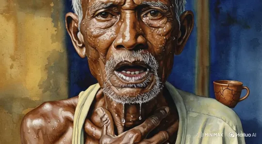 Elderly Man Struggles with Labored Breathing in Aesthetic Setting – AI Generated Video | Hailuo AI