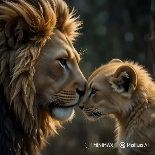 Majestic Lion and Cub Bond Amidst Growing Drought – AI Generated Video | Hailuo AI