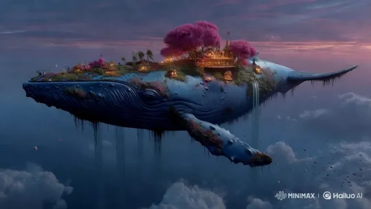 Magical Whale Island Drifts Through Violet Skies – AI Generated Video | Hailuo AI