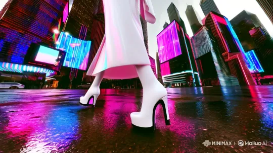 Futuristic Nun in Neon Cyberpunk Cityscape – AI Generated Video | Hailuo AI