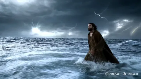Jesus Walks on Stormy Sea Amidst Chaos – AI Generated Video | Hailuo AI