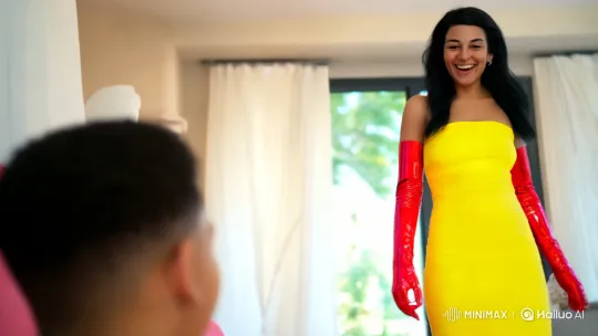 Woman in Yellow Dress Passionately Kisses Teenage Boy – AI Generated Video | Hailuo AI