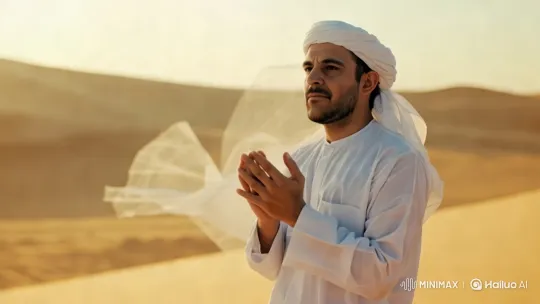 Man Prays in Desert at Sunset – AI Generated Video | Hailuo AI