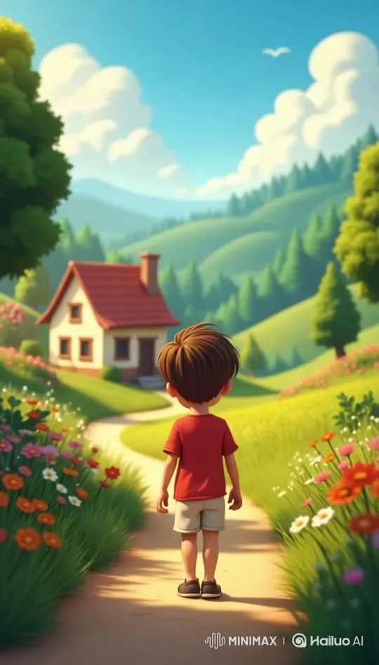 Child's Peaceful Journey to a Charming House in Animated 3D Landscape – AI Generated Video | Hailuo AI